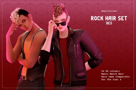 Sims 4 Rock Cc, Daylife Sims, Rock Hair, Sims 4 Hair Male, Hair Male, Rock Hairstyles, Instagram Goals, Hair Set, Sims 4 Characters