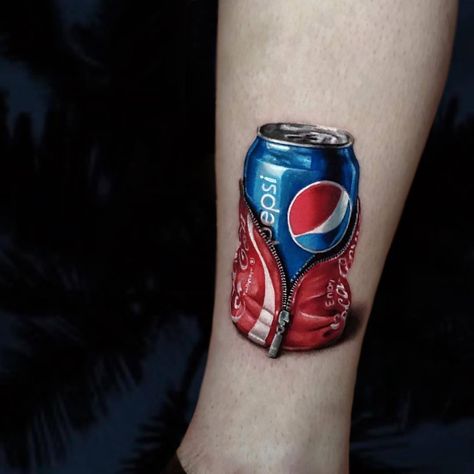 Pepsi Tattoo, Color Tattoo For Men, Beer Tattoo, New Tattoo Styles, Pepsi Can, Herren Hand Tattoos, Beer Tattoos, Hyper Realistic Tattoo, Insect Tattoo