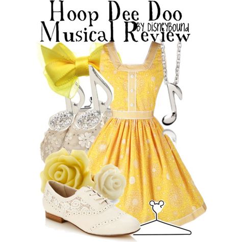 Disney Bound - Hoop Dee Doo Musical Review (Found on Disney Bound Polyvore) Disney Dapper Day, Disney Dress Up, Disney Themed Outfits, Disney Inspired Fashion, Nerd Fashion, Yellow Dresses, Disney Bounding, Character Inspired Outfits, Disney Bound Outfits