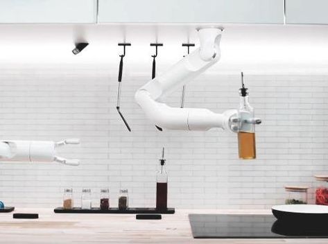 Bot Chef: Samsung’s AI Powered Kitchen Robot Robot House, Robotics Lab Interior Design, Robot Chef, Robotics Lab, Kitchen Robot, Robot Restaurant, Future Robots, Robot Hand, Garage Furniture