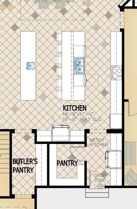 From IBS 2020: Move-Up and Luxury Kitchens and Baths - Housing Design Matters Kitchen With Pantry Floor Plan, Kitchen With Mudroom Entry Layout, Kitchen Living Floor Plan, 2 Kitchen Islands Layout Floor Plans, Luxury Kitchen Floor Plans, Large Kitchen Design Layout, Large Kitchen Blueprint, Floorplan With Scullery, Kitchen And Pantry Floor Plans