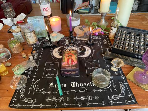 ✨ **Sacred Space in Action** ✨ Diving deep into some powerful rituals today with my altar setup. Surrounded by the energy of candles, crystals, and the wisdom of tarot, I’m ready to connect with my intuition and manifest my intentions. The air is filled with the scent of ritual salts and incense, creating the perfect atmosphere for spiritual work. This setup is a blend of ancient practices and modern magic—each item carefully chosen to enhance focus, clarity, and connection. Grateful for thi... Alter Setup, Altar Setup, Clarity And Connection, Sacred Space Altar, Candles Crystals, My Intentions, Personal Altar, Spiritual Work, Modern Magic