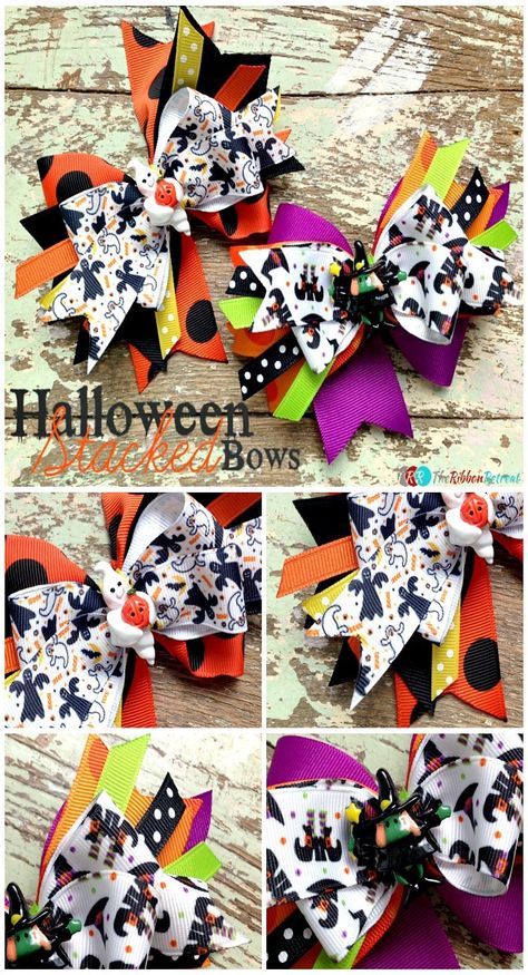 Stacked Ribbon Bows, Big Loopy Stacked Bow Tutorial, Holiday Hair Bows, Girls Hair Bows Diy, Homemade Bows, Halloween Hair Bows, Bow Ideas, Girl Headbands, Hair Bow Tutorial