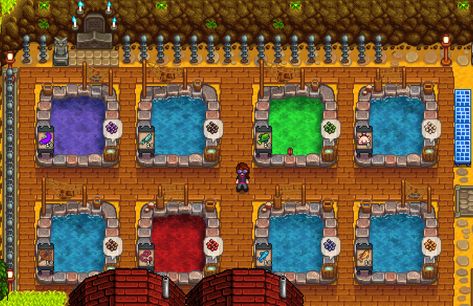 Fish Ponds Stardew Valley, Stardew Valley Grandpa Shrine Ideas, Stardew Fish Pond Layout, Stardew Valley Fish Pond Layout, Fish Pond Stardew Valley, Stardew Valley Fish Pond, Stardew Valley Grandpa Shrine, Fishing Stardew Valley, Stardew Valley Farm Layout Standard