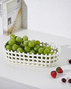 UPWOIGH Large Beige Oval Glazed Ceramic Fruit Basket Bowl, 2.68x6.73x3.54in Big Modern Table Decor Handmade Premium Personalized Ceramic Decorative Storage Organizer for Kitchen, Breads,Vegetables Ceramic Fruit Basket, Modern Table Decor, Basket Vase, Ceramic Basket, Organizer For Kitchen, Ceramic Fruit, College Essentials, Fresh Bread, Modern Vase