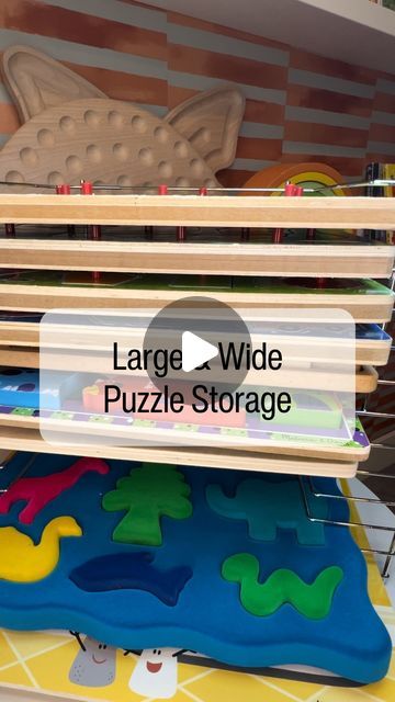 Mandy & Mel on Instagram: "Comment keyword ‘puzzle’ for the link!🧩 Anyone else deal with odd shaped puzzles/super wide puzzles that don’t fit into traditional puzzle organizers? Well I did and had to find a solution! @melissaanddougtoys to the rescue with this puzzle rack. It fits 12 puzzled that are either thick or wide. Trust me when I say this is the best solution on the market for quick and easy puzzle storage. Priced at $33 on Amazon, grab this now! #toytestingsisters" Puzzle Storage Ideas, Shaped Puzzles, Easy Puzzle, Puzzle Organization, Puzzle Storage, Kid Projects, Shape Puzzles, To The Rescue, Wooden Puzzles