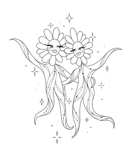 Dancing flowers, flowers tattoo, tattoo design, tattooist, female tattooer Dancing Flowers Drawing, Dancing Daisy Tattoo, Fairy Garden Tattoos For Women, Dancing Flower Drawing, Dancing Fairies Tattoo, Flower People Tattoo, Dancing Flowers Tattoo, Trippy Flower Tattoo, Flower Lady Tattoo