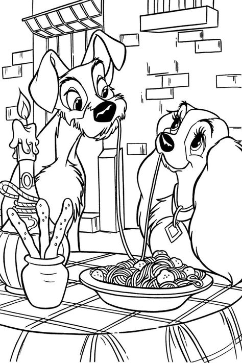 Cachorros para colorir Lady And The Tramp Coloring Pages, Disney Coloring Pages Printables Free, Lady And The Tramp Drawing, Disney Coloring Pages For Adults, Disney Adult Coloring Books, Disney Coloring Pages Printables, Coloring Pages Disney, Disney Colouring Pages, Disney Coloring Sheets