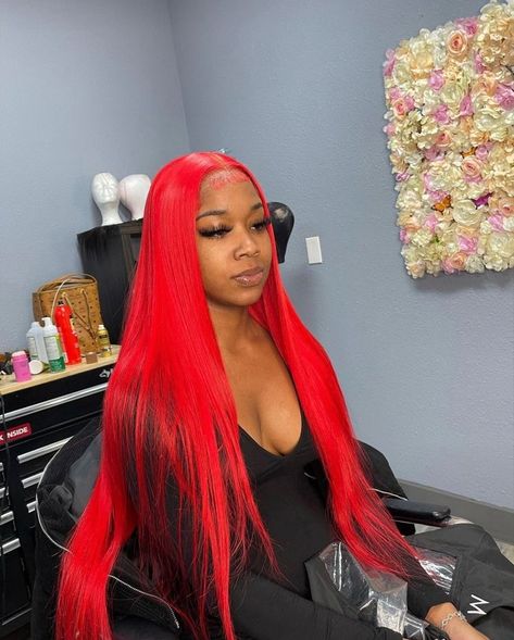 Red 30 Inch Wig, Red Buss Down Middle Part, Straight Lace Hairstyles, Red Lace Front Wigs Black Women, Red Frontal Wig, Red Wig For Black Women, Bright Red Wig, Red Lace Front Wigs, Cotton Candy Hair