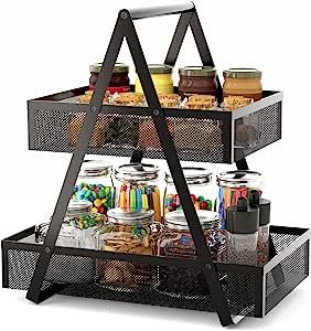 Space Saving: This 2-tier countertop organizer provides an extra space utilization solution that helps organized essentials into a centralized location. Small Coffee Station, Kitchen Counter Storage, Counter Organizer, Pantry Baskets, Coffee Station Kitchen, Tiered Fruit Basket, Kitchen Countertop Organization, Kitchen Counter Organization, Snack Organizer