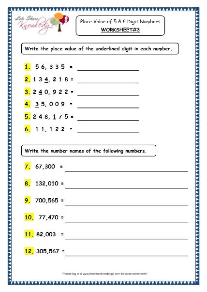 Grade 4 Maths Resources (1.1 Place Value of 5 and 6 Digit Numbers Printable Worksheets) Place Value Worksheets 3rd, Math Place Value Worksheets, Worksheet 3rd Grade, Value Worksheet, Grade 5 Math Worksheets, Number Sense Worksheets, Mental Maths Worksheets, 5th Grade Worksheets, Place Value Worksheets