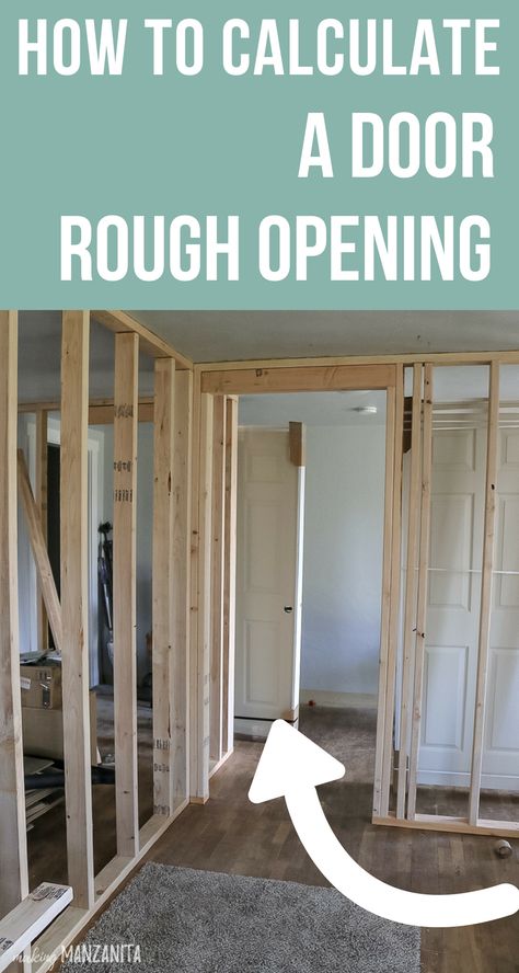 Calculating your door rough opening - When you frame a space for a door in a stud wall, it is called a rough opening. When calculating your door rough opening, you always add 1 1/2" to 2 1/2" for the height (depending on the flooring) and 2" for the width. #roughopening #door #construction Rough Opening For Doors, Add A Door To A Wall, Framing Walls, Sauna Build, Door Framing, Framing Basement Walls, Roof Joist, Closet Frame, Building A Door