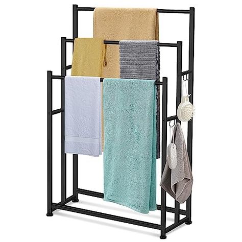 PRICES MAY VARY. 【Space Saving】The towel rack is L 29.53" x W 11.81" x H 47.6", which is the right height for storing different sizes towels. And with three tiers it is available in three different heights to meet your storage needs. Besides, perfect size allows it to be placed anywhere in your home without sacrificing valuable storage space by taking advantage of unused corners or awkward areas. 【High Quality Matetial】The freestanding towel rack is made of high quality metal material that is du Pool Rack, Freestanding Towel Rack, Standing Towel Rack, Towel Rack Pool, Free Standing Towel Rack, Storing Towels, Socket Organizer, Quilt Rack, Towel Stand