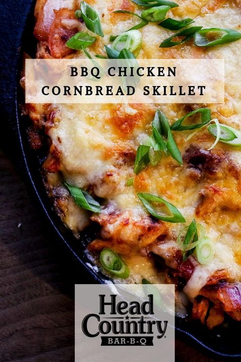 Bbq Chicken Cornbread Casserole, Bbq Chicken Cornbread, Cornbread Casseroles, Head Country Bbq Sauce Recipe, Skillet Bbq Chicken, School Dinner Ideas, Back To School Dinner Ideas, Chicken Cornbread Casserole, One Pan Chicken Dinner