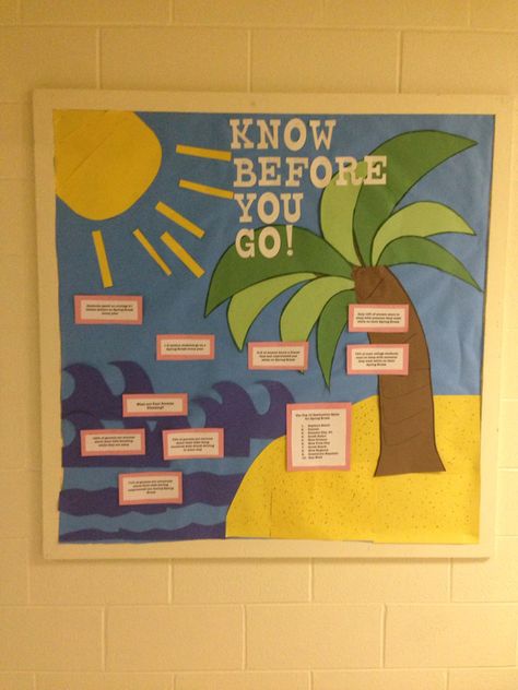 Spring Break Bulletin Board. Spring Break Bulletin Board, Spring Break Outfits Beach, Spring Break Quotes, Door Decorations College, Spring Break College, Spring Break Party, Dorm Themes, Spring Break Kids, College Bulletin Boards