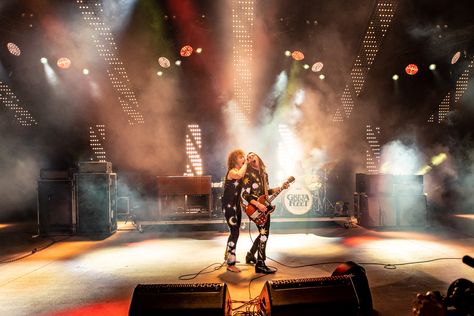 Review  Greta Van Fleets Headlining Performance at Red Rocks Was A Monumental Success Greta Van Fleet Performing, Greta Van Fleet Red Rocks, Kiszka Twins, Guitar Strumming, Red Rock Amphitheatre, Greta Van Fleet, Band Photography, John Denver, Song Play