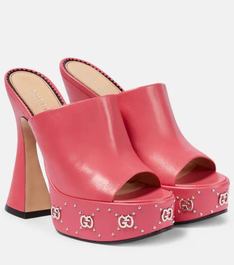 Women's Pre Shopping - Luxury Fashion | Mytheresa Platform Shoes Sandals, Platform Mules, Shoes Gucci, Spool Heel, Leather Heels Sandals, Leather Platform Sandals, Buy Gucci, Embellished Sandals, Evening Shoes