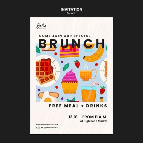 Brunch Graphic Design, Brunch Flyer Design, Food Invitation, Brunch Poster, Brunch Flyer, Brunch Event, Food Event, Festival Food, Bakery Branding