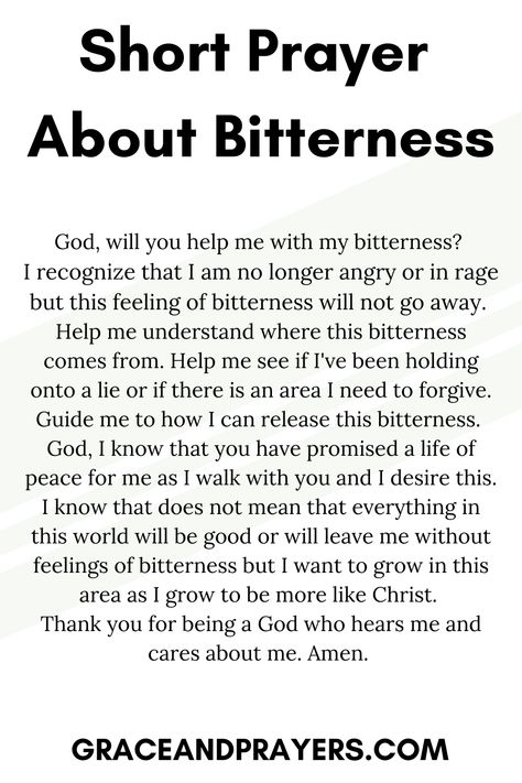 Seeking prayers to remove bitterness? Then we hope these 6 freeing prayers will liberate you from feeling bitter and bring you closer to God! Click to read all prayers to remove bitterness. Prayers For Bitterness, Bitterness Bible Verses, Prayer To Remove Negative Energy, Prayers For Anger, Prayer For Workplace, Prayer For Loved Ones, Intercession Prayers, Prayer For Worry, Salvation Prayer