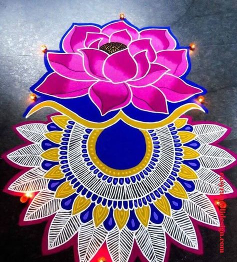 50 Attractive Rangoli Design (Rangoli Ideas) - October 2019 Floral Painting Videos, Unique Rangoli Designs, Simple Rangoli Kolam, New Rangoli, Unique Rangoli, Rangoli Designs For Competition, Designs Rangoli, Very Easy Rangoli Designs, Rangoli Designs Simple Diwali