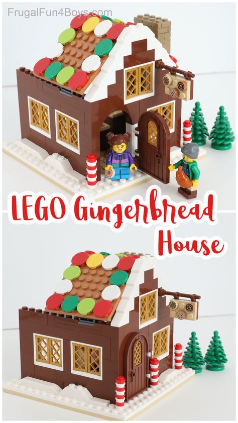 Build your own LEGO Gingerbread House! Such a fun Christmas LEGO idea. Fun for the holiday break. Lego Christmas Ornaments, Lego Gingerbread House, Lego Christmas Village, Lego Village, Lego Mosaic, Lego Challenge, Lego Club, Lego Christmas, Lego Activities