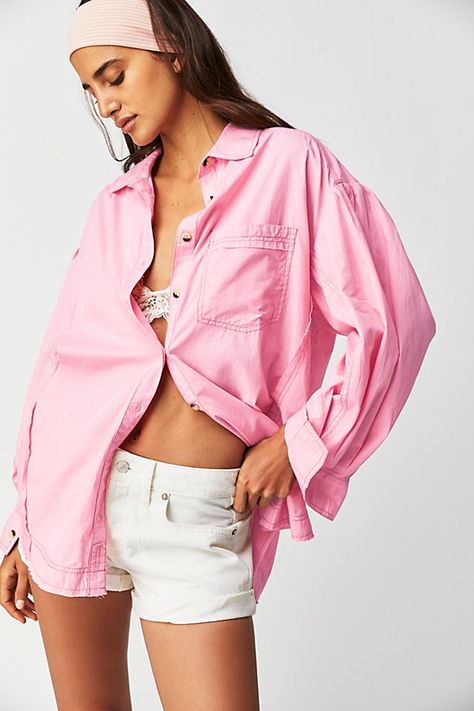 We The Free Happy Hour Solid Poplin Top Button Down Oversized Shirt, Red Plaid Flannel, Strawberry Cream, Poplin Top, Lace Button, Flannel Tops, Denim Patches, Waffle Knit Top, Yellow Lace