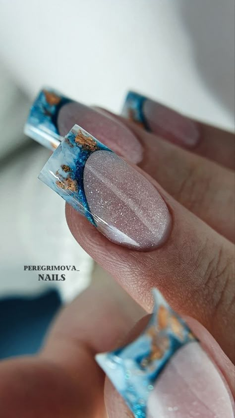 French Reverse Nails, French Glass Nails, Reverse French Nails, Iris Nails, Fantasy French, Reverse French, Pop Art Nails, Aqua Nails, Sassy Nails