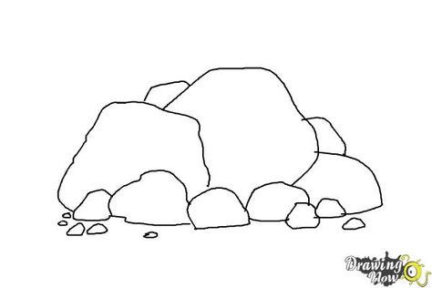 How to Draw Rocks - DrawingNow Drawing Rocks Step By Step, Pile Of Rocks Drawing, Rock Line Art, How To Draw Rocks In Water, The Rock Drawing Easy, Rock Wall Drawing, How To Draw Stone, How To Draw A Rock, Rock Drawing Tutorial