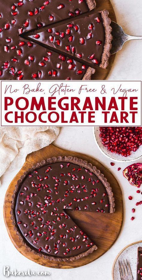 Pomegranate Tart, Pomegranate Chocolate, Holiday Desserts Thanksgiving, Chocolate Pomegranate, Vegan Tart, Vegan Tarts, Dessert Halloween, Holiday Desserts Christmas, Pomegranate Recipes