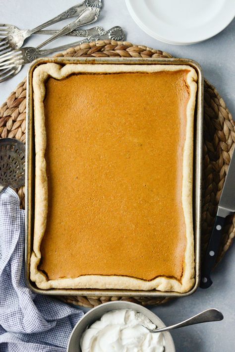 Pumpkin Slab Pie - Simply Scratch Pumpkin Slab Pie Recipe, Pumpkin Slab Pie, Classic Pumpkin Pie Recipe, Slab Pie Recipes, Pie Ideas, Custard Pie Recipe, Slab Pie, Best Pie, Flaky Pie Crust