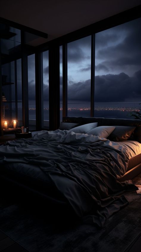 Dark Bedroom Aesthetic Renovation Aesthetic, Mafia House, Dark Bedroom Aesthetic, Futuristic Bedroom, Apartment View, Dark Bedroom, Aesthetic Space, Abandoned House, Dream House Rooms