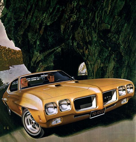 1970 Pontiac GTO Hardtop Coupe - 'Road to St. Moritz': Art Fitzpatrick and Van Kaufman Muscle Car Ads, 1970 Pontiac Gto, Auto Illustration, Gto Judge, Pontiac Lemans, Pontiac Cars, American Classic Cars, Car Advertising, Car Illustration