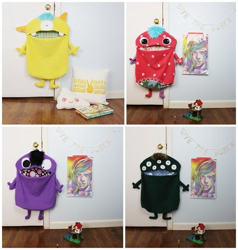 ADORABLE MONSTER TOY BAGS FROM LU Hello Wonderful, Monster Toys, Toy Storage Bags, Diy Gifts For Him, Diy Gifts For Kids, Fabric Toys, Toy Bags, Creation Couture, Fun Diy Crafts