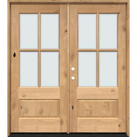 Greatview Doors 64-in x 80-in x 4-9/16-in Wood 3/4 Lite Right-Hand Inswing Knotty Alder Unfinished Prehung Double Front Door Solid Core in the Front Doors department at Lowes.com Fir Front Door, Double Wood Front Doors, Double Entry Door, Wood Entry Doors, Double Entry, Double Front Doors, Double Entry Doors, Knotty Alder, Wood Front Doors