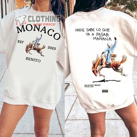 Bad Bunny Monaco New Album Merch, Bad Bunny Benito 2023 Tee, Nadie Sabe Lo Que Va Pasar Manana Hoodie Sweatshirt, Bad Bunny Merch, Bad Bunny Tour 2023 T-Shirt Check more at https://clothinglowprice.com/product/bad-bunny-monaco-new-album-merch-bad-bunny-benito-2023-tee-nadie-sabe-lo-que-va-pasar-manana-hoodie-sweatshirt-bad-bunny-merch-bad-bunny-tour-2023-t-shirt/ Bad Bunny Merch Outfit, Bad Bunny Concert Outfit, Bad Bunny Merch, Album Merch, Trending Music, Bad Bunny, New Album, Top Trends, Concert Outfit