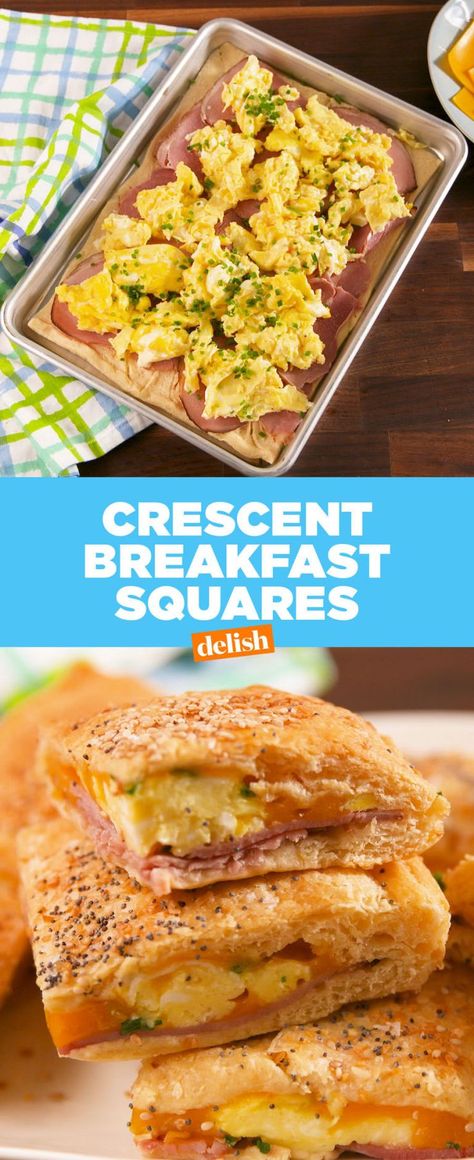 Crescent Breakfast Squares Crescents eggs ham cheese chives garlic and butter Very easy breakfast brunch lunch weekend Breakfast Ideas For Boyfriend, Breakfast Squares, Crescent Breakfast, Healthy Brunch, Square Recipes, Crescent Roll Recipes, Easy Morning, Crescent Roll, Breakfast Sandwiches