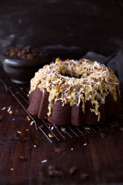 German Chocolate Pound Cake Thanksgiving Bundt Cakes, Fancy Bundt Cakes, Filled Bundt Cake Recipes, German Chocolate Pound Cake, Nursing Cake, Coconut Pecan Frosting, Broma Bakery, Thanksgiving 2023, Nothing Bundt