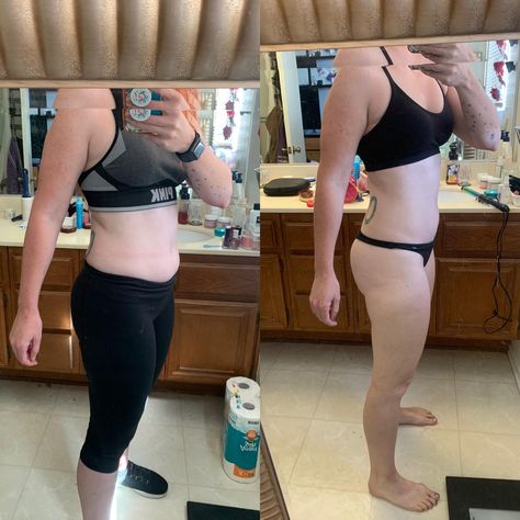 Here we have a progress pic showing a weight loss from 143 pounds to 135 pounds. That's a respectable loss of 8 pounds. 135 Pound Woman, 135 Pounds, 110 Pounds, 135 Lbs, 125 Lbs, Calorie Deficit, Progress Pictures, Sports Bra