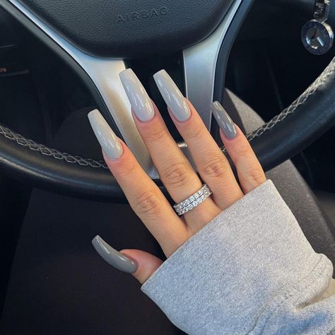 Shades Of Grey Nails, Bedroom Women, Grey Nails, Makeup Outfit, School Nails, Gray Nails, City Night, Acrylic Nails Coffin, Dream Nails