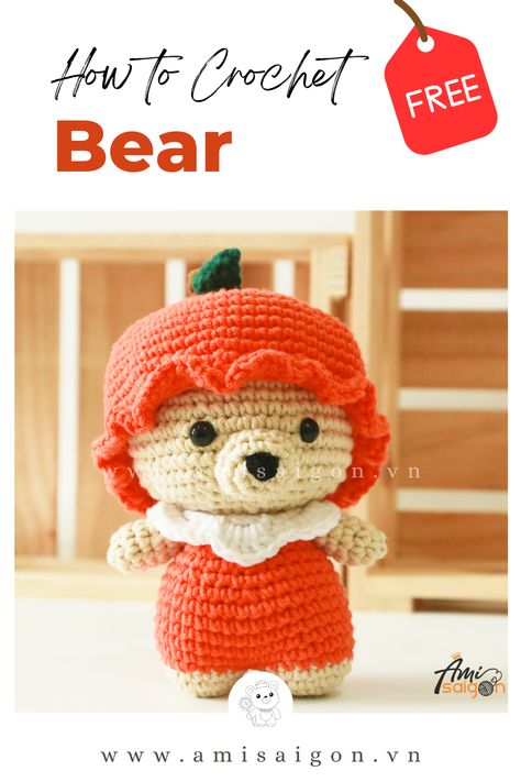 This cute amigurumi bear in orange fruit outfit will be a unique handmade gift for your friends. Crochet your own adorable bear amigurumi with our tutorial video. Fruit Outfit, Amigurumi Orange, Friends Crochet, Bear Amigurumi, Cute Amigurumi, Amigurumi Bear, Crochet Videos Tutorials, Orange Fruit, Tutorial Video