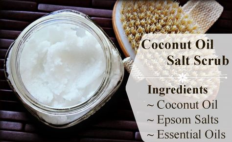 Coconut Oil Salt Scrub Epsom Salt Scrub Recipe, Coconut Oil Salt Scrub, Diy Salt Scrub Recipe, Epsom Salt Scrub, Salt Scrub Recipe, Coconut Oil Body Scrub, Homemade Coconut Oil, Epson Salt, Diy Coconut Oil