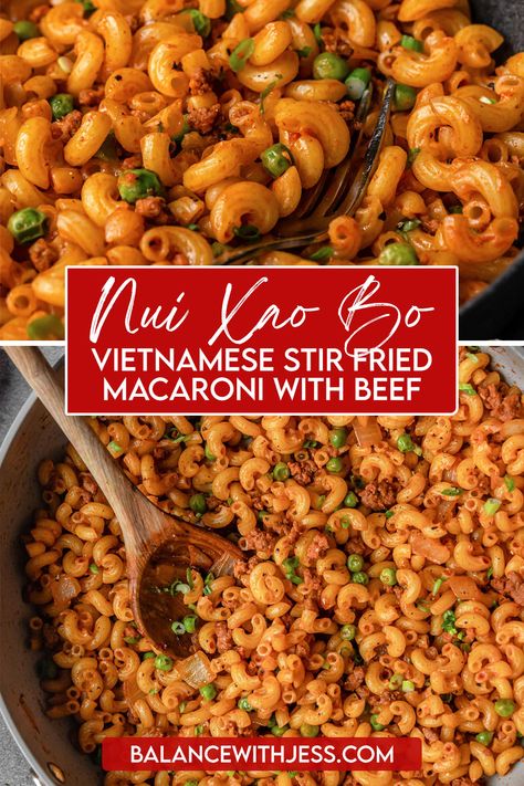 Vietnamese Macaroni Stir Fry, Vietnamese Stir Fry Noodles, Stir Fry Macaroni, Ground Beef Vietnamese Recipes, Spam Noodle Recipes, Macaroni Stir Fry, Vietmanese Recipes, Pasta Tomato Paste, Vietnamese Noodle Recipes