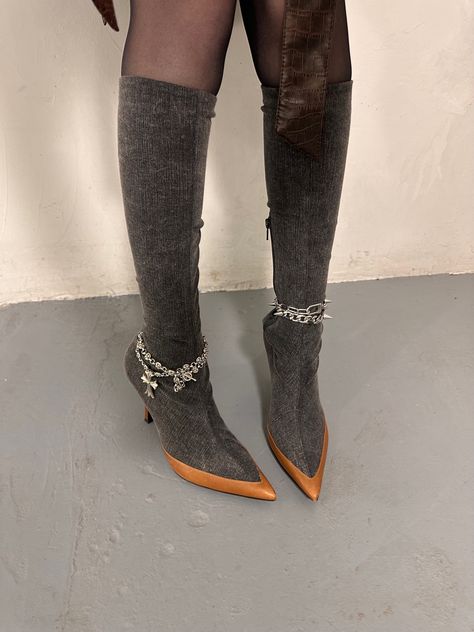 Trendy Ankle-high Boots With Rivets, Diesel Jean Boots, Ankle Jewellery, Destroy Boots Vintage, Vintage Diesel Shoes, Diesel Boots, Diesel Heels Black, Shoe Story, Ankle Jewelry