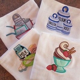 Embroidery Delight Kitchen Towel Toppers, Embroidery Kitchen Towels, Towel Toppers, Embroidering Machine, Tea Towels Embroidery, Embroidery Kitchen, Cat Embroidery Design, Embroidery Hoop Crafts, Quilts Decor