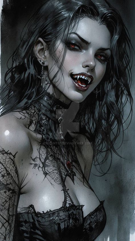 Awesome Halloween Makeup, Vampire Tattoo, Gothic Tattoos, Vampire Pictures, Female Monster, Vampire Masquerade, Female Demons, Female Vampire, Gothic Fantasy Art