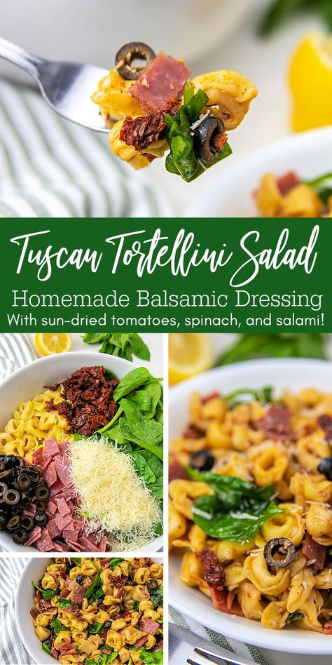 Tuscan Tortellini Salad with Sun-Dried Tomatoes Tuscan Tortellini, Homemade Balsamic Dressing, 15 Minute Dinners, Spinach Tortellini, Tortellini Salad, Cheese Stuffed Peppers, Italian Recipe, Easy Summer Meals, Fresh Cheese