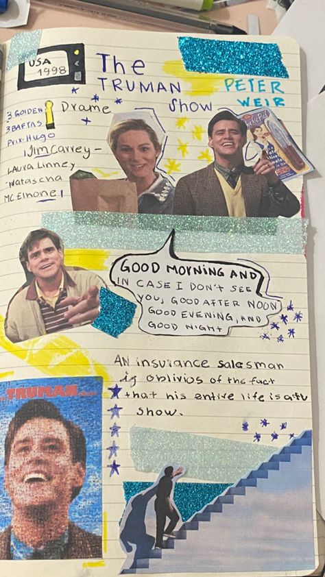 Bujo Movies, Comfort Movies Journal, Movies Ive Watched Journal, Fav Movie Page Journal, Movie Bullet Journal Page, Movie Journal, The Truman Show, Good Evening, Good Night