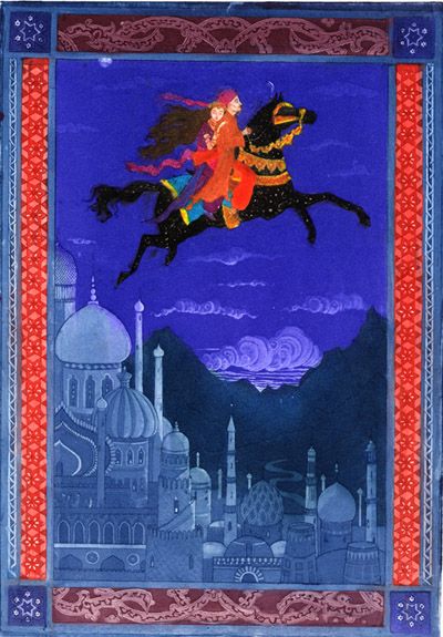 Queen Illustration, Snow Queen Illustration, Mechanical Horse, The Arabian Nights, Andrew Lang, 1001 Nights, Middle Eastern Art, Mythology Books, The Snow Queen