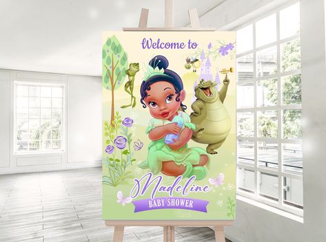 Baby Tiana Baby Shower Ideas, Princess Tiana Baby Shower Theme, Frog Baby Showers, Princesa Tiana, Welcome Board, Welcome Boards, Princess Flower, Welcome Banner, Princess And The Frog