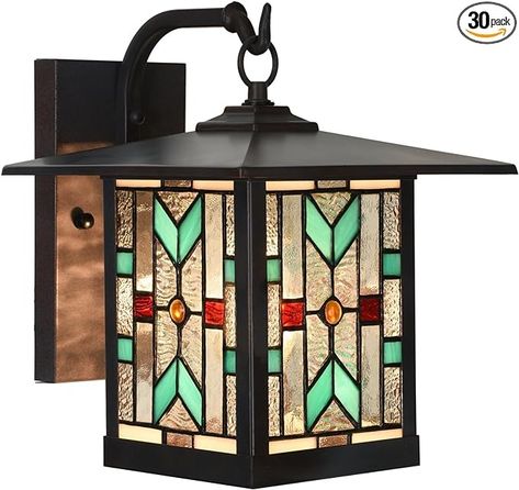 HomeBeauty Tiffany Style Outdoor Wall Lights Stained Glass Corridor Wall Lamp Vintage Outdoor Balcony Aisle Hallway Wall Sconce Lighting,9" Wx 11" D x11 H, Bulb Included (Turquoise Blue) - Amazon.com Glass Corridor, Hallway Wall Sconces, Wall Lamp Vintage, Glass Exterior, Outdoor Wall Light Fixtures, Corridor Lighting, Hallway Wall, Vintage Outdoor, Outdoor Balcony